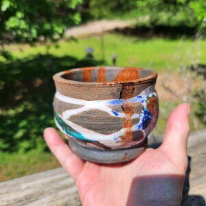 Vintage Raku Japanese Tea Ceremony Cup Signed Artisan Handcrafted Ceramic 3"H X